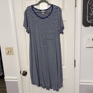 Lula Roe Blue Gray Womens Striped Dress | Size Large